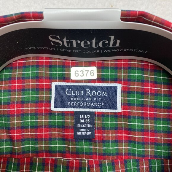 Club Room Shirt Mens 18.5 Red Green Long Sleeve Button Down NWT $55 - Picture 2 of 4